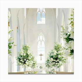 White Church With Flowers Canvas Print