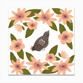 Hen With Flowers Canvas Print