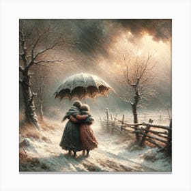 Two Women In The Snow Art Print Canvas Print