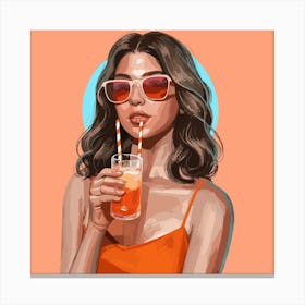 Woman Drinking A Cocktail 2 Canvas Print
