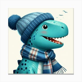 Blue Dinosaur With Hat And Scarf Canvas Print 1 Canvas Print