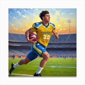 Strength and Strategy Football Star in Intense Action Canvas Print