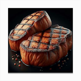 Steaks On Black Background Canvas Print