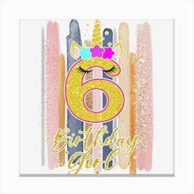 Kids 6 Year Old Gifts 6th Birthday Girlns Unicorn Face Flower Canvas Print