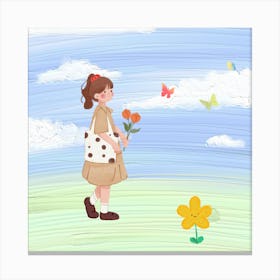 Girl With Flowers Canvas Print