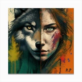 Wolf And Woman Canvas Print