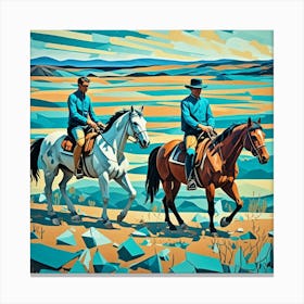 Cowboys On The Move Cubism Style Canvas Print