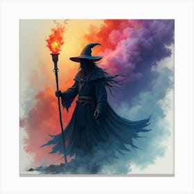 Black Magic Sorcerer In A Vibrant Watercolor Storm 1 Canvas Print