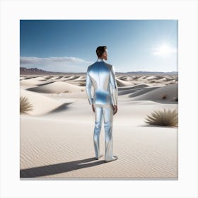 Man In Silver Suit In Desert Canvas Print