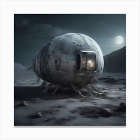 An idyllic moon module, bathed in ethereal moonlight, stands frozen in time, optimistic painting Canvas Print