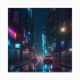 A Cyberpunk Cityscape Photo, 4k With Rain And Refelctions Canvas Print