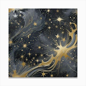 Gold Stars On Black Background Canvas Print