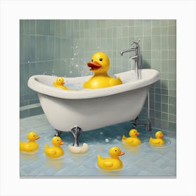 Rubber Duckies In Bathtub Canvas Print
