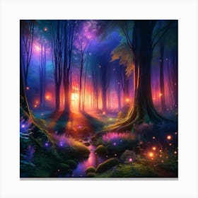 Imagine A Dense, Mystical Forest At Twilight, Where The Fading Light Of The Setting Sun Meets The Onset Of Night Canvas Print