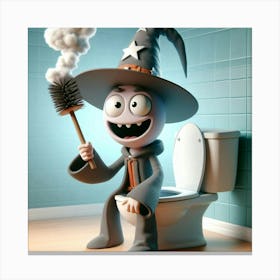 Cartoon Witch On Toilet Canvas Print