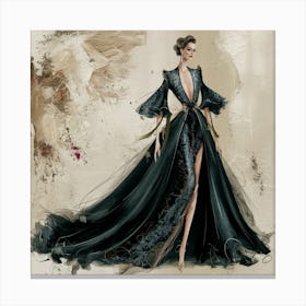 Elegance In Motion Woman In A Flowing Black Gown (1) Canvas Print