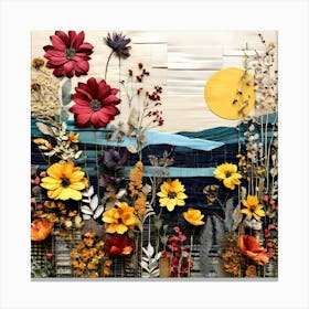 Flowers In The Sky, Design An Eclectic Collage With A Combination Of Fabric Swatches Dried Flowers Canvas Print