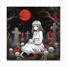 Anime Girl In A Cemetery 1 Canvas Print