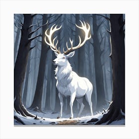 A White Stag In A Fog Forest In Minimalist Style Square Composition 30 Canvas Print