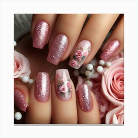 Pink Nails With Roses 2 Canvas Print