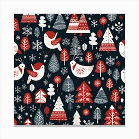 Christmas Trees And Birds Canvas Print