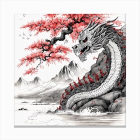 Chinese Dragon Mountain Ink Painting (72) Canvas Print