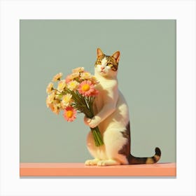 Cat Holding Flowers Canvas Print