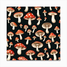 Mushrooms On Black Background 5 Canvas Print