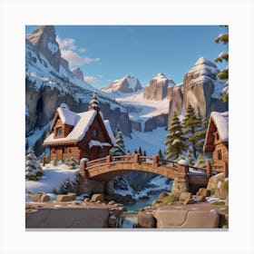 Snowy Mountain Village Canvas Print