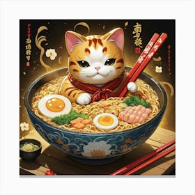 Default Lucky Cat Ramen Square Art 3 Canvas Print