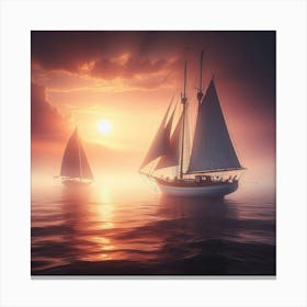 Sailboats At Sunset Canvas Print