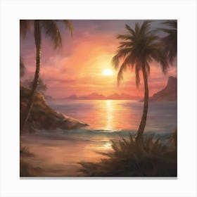 Sunset With Palm Tree Canvas Print