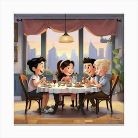 Friends For Dinner Cartoon Art Print 2 Canvas Print