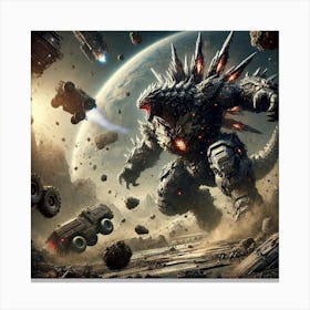 A Detailed Sci Fi Action Scene Featuring Astrorex, Canvas Print