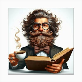 Bearded Man Reading A Book Canvas Print