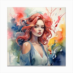 Watercolor Of A Girl With Red Hair Canvas Print