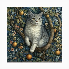 Cat In An Orange Tree Art Canvas Print