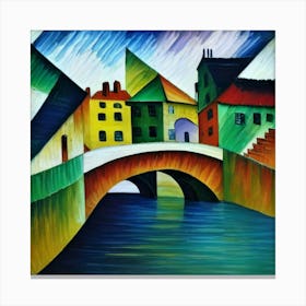 Bridge over the river surrounded by houses 5 Canvas Print