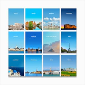 Simply Europe Mosaic Travel Poster Canvas Print