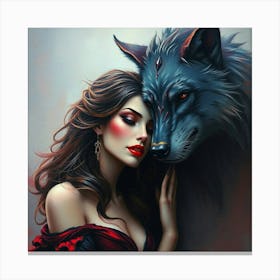 Wolf And Woman Canvas Print