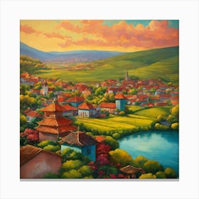 Village At Sunset Canvas Print