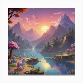 Unicorns By The Lake Canvas Print