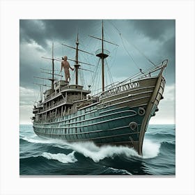 Steampunk Ship In Storm Cubism Style Canvas Print