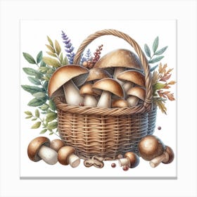 Mushrooms in a wicker basket 3 Canvas Print