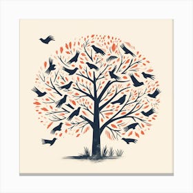 Birds Flying Around Tree Illustration Canvas Print