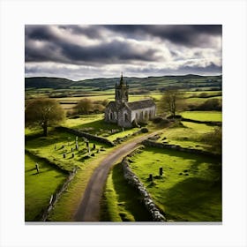 Rural Aerial Village Norman Grass Cemetery Cloudy Old Air Gravestone Mediaeval Architectu (9) Canvas Print