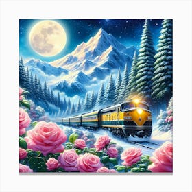 Train In The Snow Mountain Landscape Canvas Print