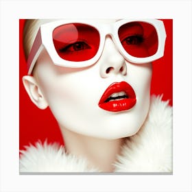 Beautiful Woman In Red Sunglasses1 Canvas Print