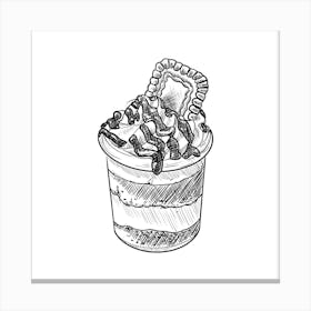 Ice Cream In A Cup line pencil illustration Canvas Print