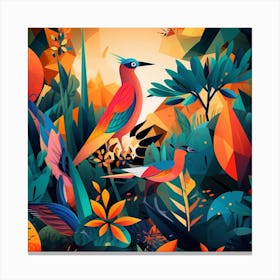 Colorful Birds In The Jungle Canvas Print